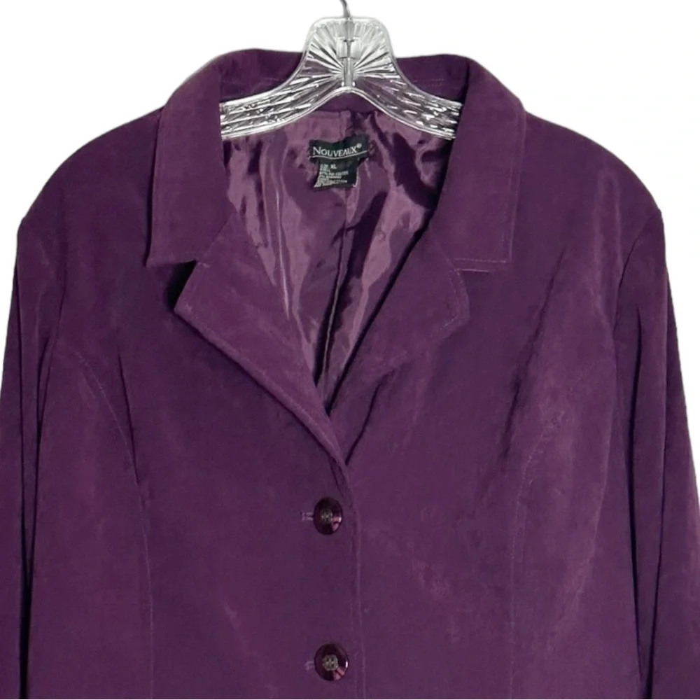Vintage Nouveaux Plum Faux Suede Oversized Blazer Jacket XL Purple 3 Button Y2K